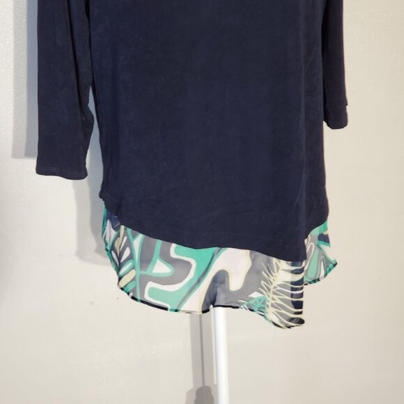 CHICO'S TRAVELESRS TUNIC BLUE LONG SLEEVE ACETATE SIZE 2(L) - Picture 2 of 9